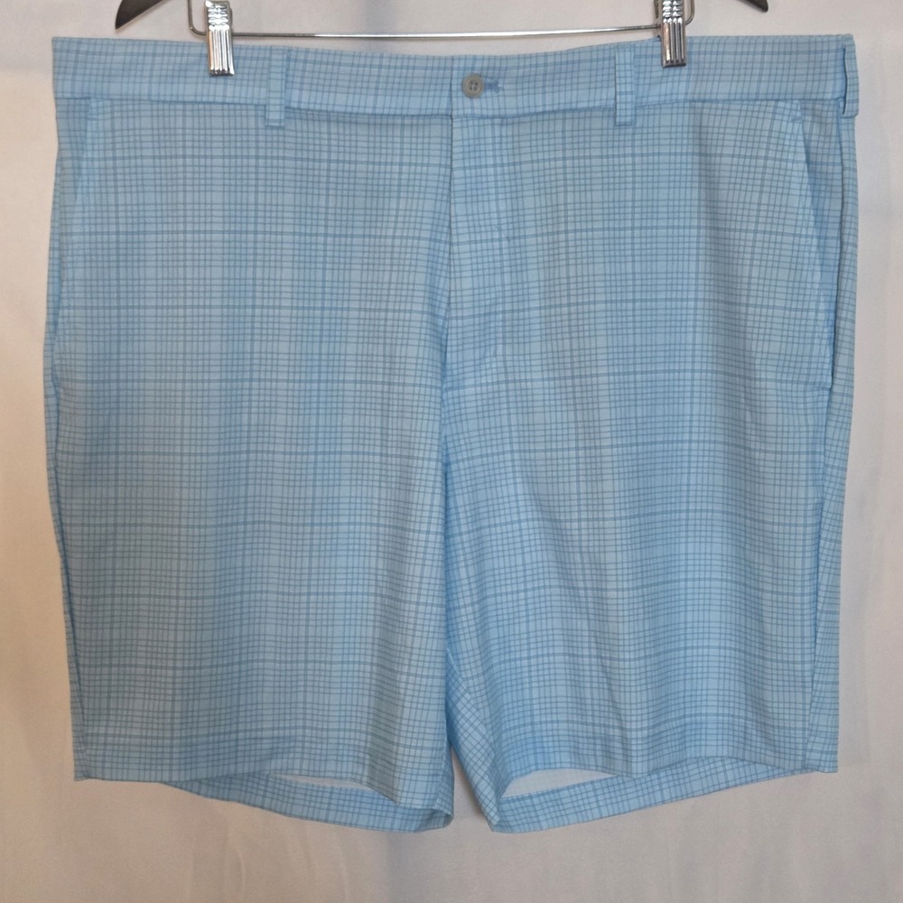 PGA Tour Mens Golf Shorts Light Blue Plaid Grid Flat Front Performance‎ Size 42